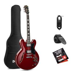 גיטרה ג'אז חצי נפח בצבע אדום דובדבן DONNER DJP-1000 Semi-Hollow Electric Guitar