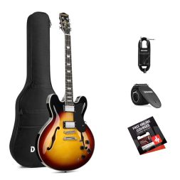 גיטרה ג'אז חצי נפח בצבע סאנברסט DONNER DJP-1000 Semi-Hollow Electric Guitar