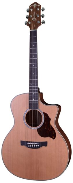 גיטרה אקוסטית מוגברת בצבע חום מבריק עם קייס CRAFTER GAE 7/N